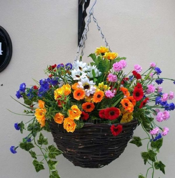 Wild flower artificial hanging basket