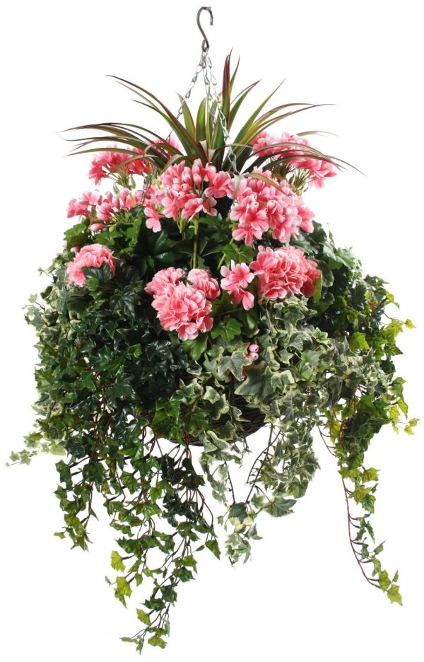 Pink Geranium artificial hanging basket