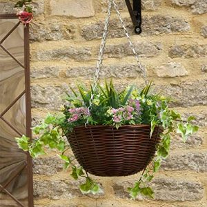 Realistic greenery hanging basket with artificial flowers - The ...