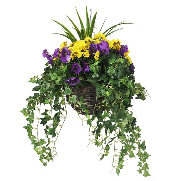 Artificial Silk Pansy Ball Hanging Basket - The Artificial Flowers Company